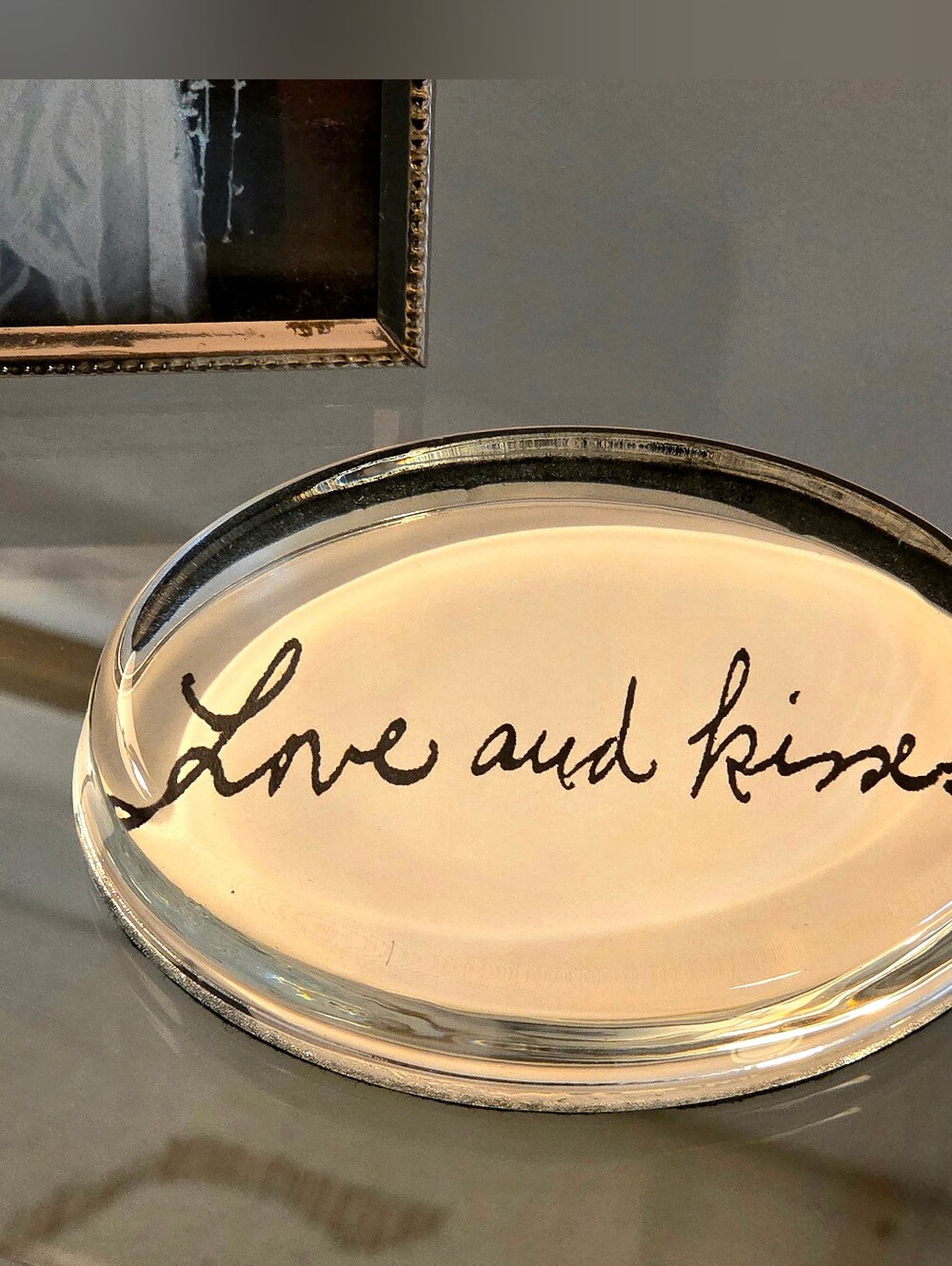 Ben's Garden French Crystal Paperweight with 'Love and Kisses' Script